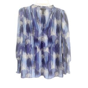 NWT Aqua Blue and White Long Sleeve Blouse Sz L